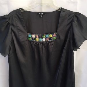 APT 9 Gray 1X cap sleeve blouse